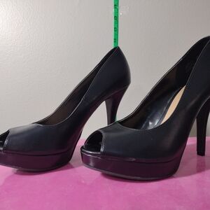 Brash Black Peep-Toe Platform Heels